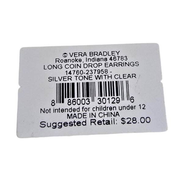 Vera Bradley Women's Trendy Silver Plated Coin Long Hook Earrings NWT - Picture 3 of 4